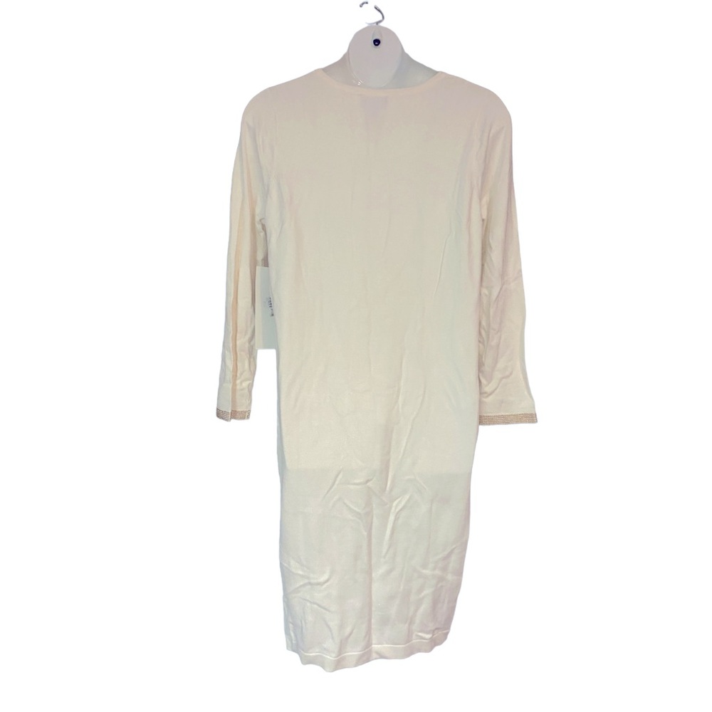 Ashro Light Sweater Dress Bead Studded Midi Long Sleeve Office Party Ivory White - Picture 6 of 12